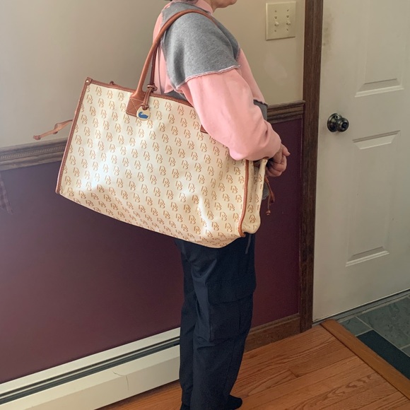 Dooney & Bourke Letter Logo Monogram Tote Bag Leather Canvas Beige - Picture 16 of 16